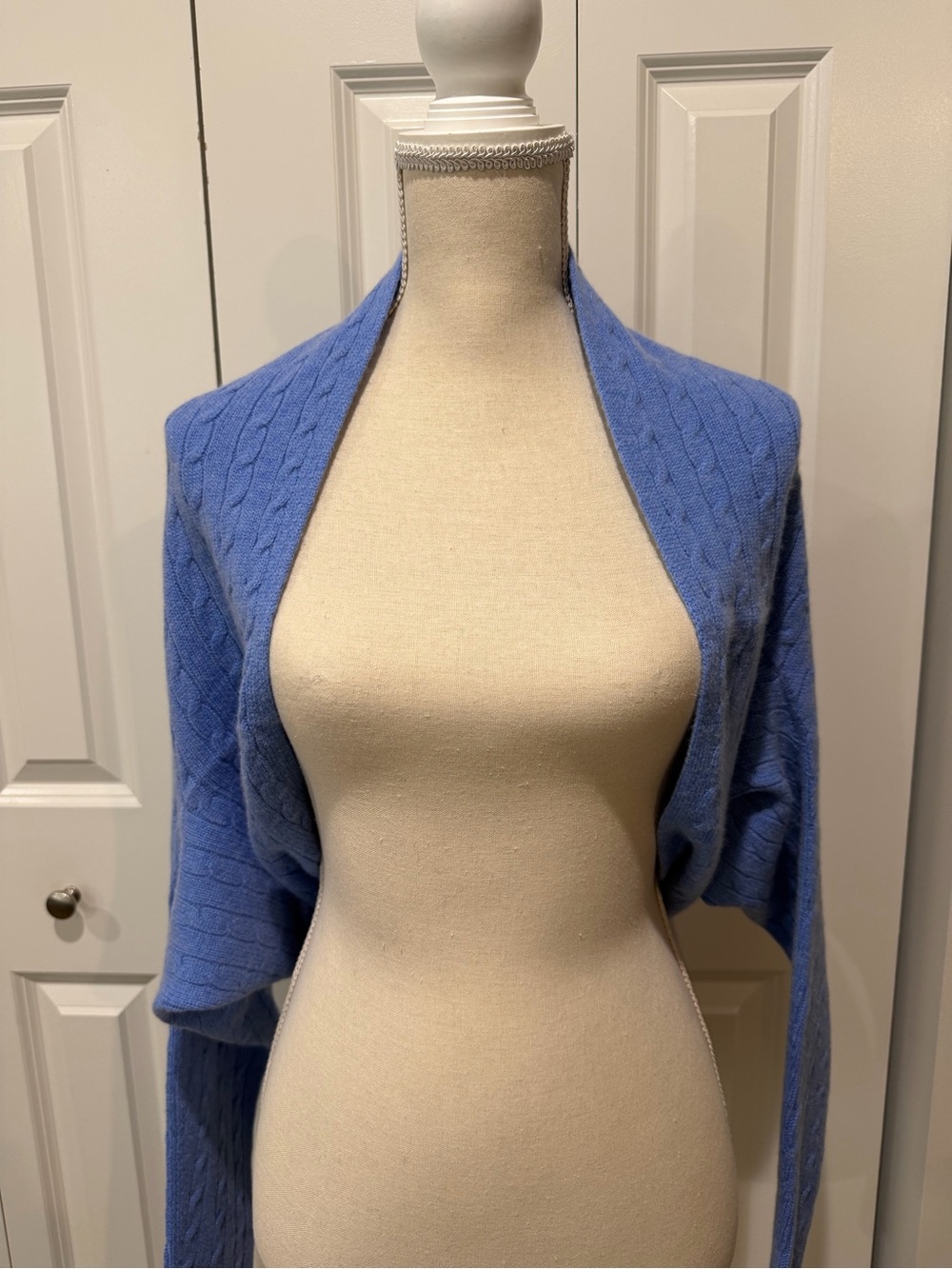 POLO RALPH LAUREN BLUE WOOL & CASHMERE CABLE KNIT SHRUG- SZ S